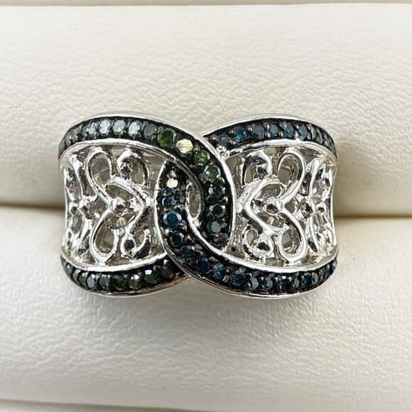 Victoria Wieck Ring Blue Green Gemstone Sterling Silver 925 8 HSN Lattice